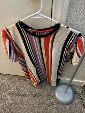 San Francisco Work Shirts Multi-Color Vertical Striped Short Sleeve T-Shirt